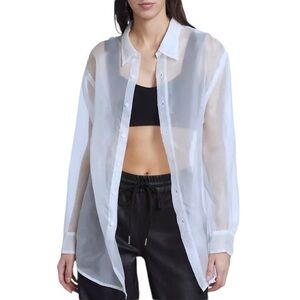 Sheer Front Button Shirt White Tie Back/Long Tail Med/LG  NWOT Chic Oversized